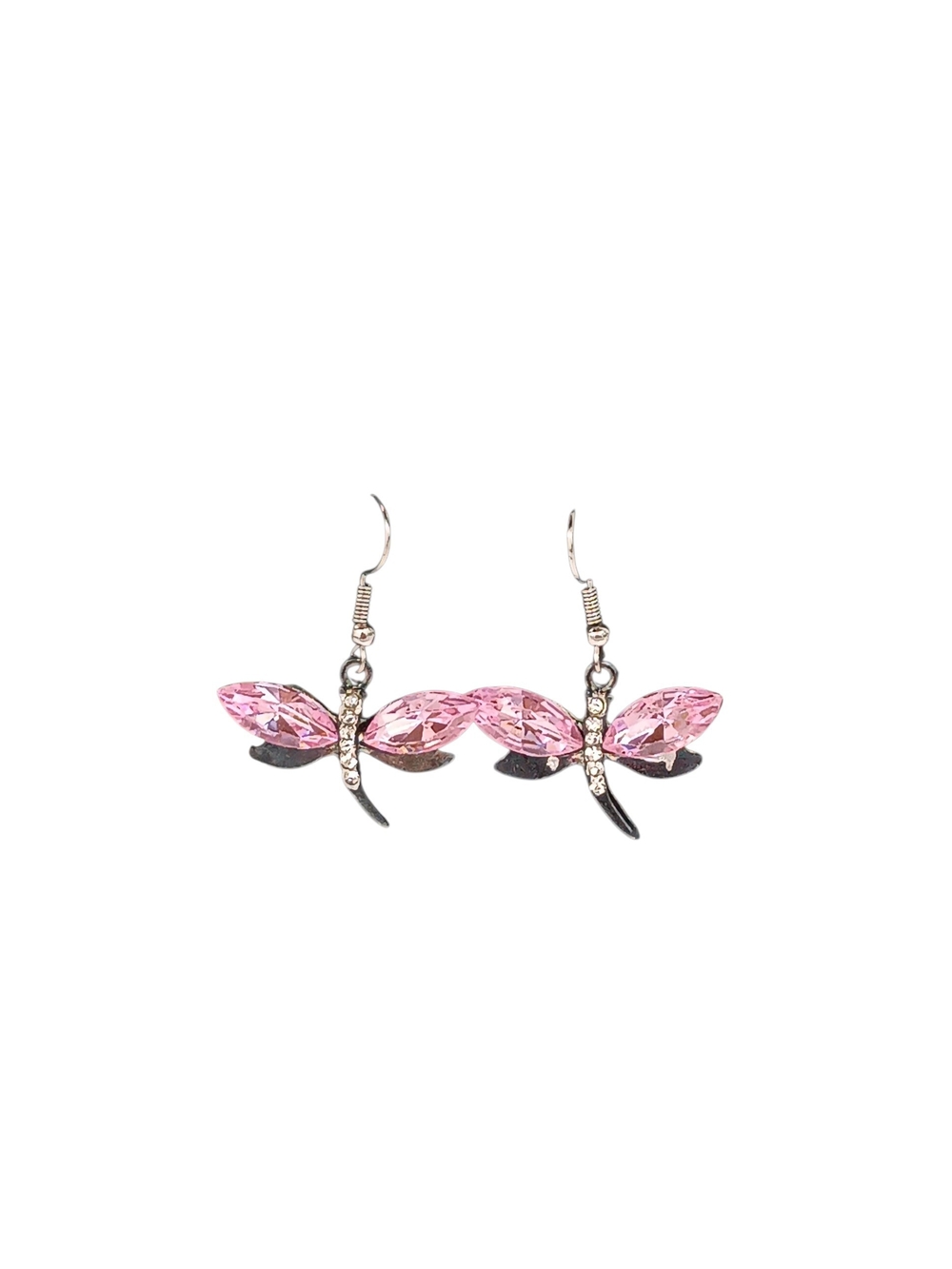 Handmade Dragonfly With Pink Crystal Wings Dangle/Drop Earrings